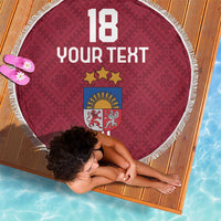Custom Latvia Football Beach Blanket Latvijas Go Champion Folk Pattern
