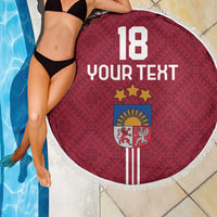 Custom Latvia Football Beach Blanket Latvijas Go Champion Folk Pattern