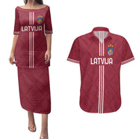 Custom Latvia Football Couples Matching Puletasi and Hawaiian Shirt Latvijas Go Champion Folk Pattern