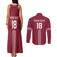 Custom Latvia Football Couples Matching Tank Maxi Dress and Long Sleeve Button Shirt Latvijas Go Champion Folk Pattern