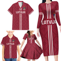 Custom Latvia Football Family Matching Long Sleeve Bodycon Dress and Hawaiian Shirt Latvijas Go Champion Folk Pattern