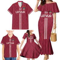 Custom Latvia Football Family Matching Mermaid Dress and Hawaiian Shirt Latvijas Go Champion Folk Pattern