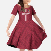 Custom Latvia Football Family Matching Off The Shoulder Long Sleeve Dress and Hawaiian Shirt Latvijas Go Champion Folk Pattern