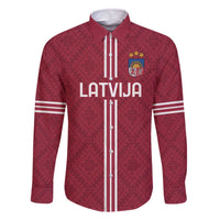 Custom Latvia Football Family Matching Off The Shoulder Long Sleeve Dress and Hawaiian Shirt Latvijas Go Champion Folk Pattern