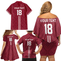Custom Latvia Football Family Matching Off Shoulder Short Dress and Hawaiian Shirt Latvijas Go Champion Folk Pattern
