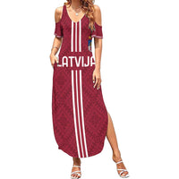 Custom Latvia Football Family Matching Summer Maxi Dress and Hawaiian Shirt Latvijas Go Champion Folk Pattern