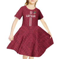 Custom Latvia Football Kid Short Sleeve Dress Latvijas Go Champion Folk Pattern