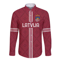 Custom Latvia Football Long Sleeve Button Shirt Latvijas Go Champion Folk Pattern