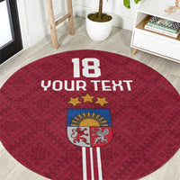 Custom Latvia Football Round Carpet Latvijas Go Champion Folk Pattern