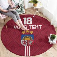 Custom Latvia Football Round Carpet Latvijas Go Champion Folk Pattern