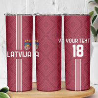 Custom Latvia Football Skinny Tumbler Latvijas Go Champion Folk Pattern