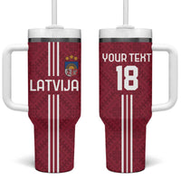 Custom Latvia Football Tumbler With Handle Latvijas Go Champion Folk Pattern