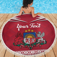 Personalized Latvia Beach Blanket Latvijas Republika Folk Pattern