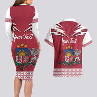 Personalized Latvia Couples Matching Long Sleeve Bodycon Dress and Hawaiian Shirt Latvijas Republika Folk Pattern