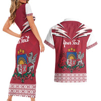 Personalized Latvia Couples Matching Short Sleeve Bodycon Dress and Hawaiian Shirt Latvijas Republika Folk Pattern