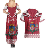 Personalized Latvia Couples Matching Summer Maxi Dress and Hawaiian Shirt Latvijas Republika Folk Pattern