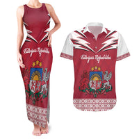 Personalized Latvia Couples Matching Tank Maxi Dress and Hawaiian Shirt Latvijas Republika Folk Pattern