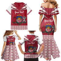 Personalized Latvia Family Matching Mermaid Dress and Hawaiian Shirt Latvijas Republika Folk Pattern