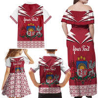 Personalized Latvia Family Matching Off Shoulder Maxi Dress and Hawaiian Shirt Latvijas Republika Folk Pattern