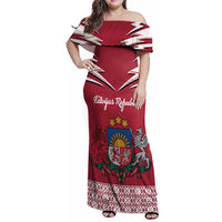 Personalized Latvia Family Matching Off Shoulder Maxi Dress and Hawaiian Shirt Latvijas Republika Folk Pattern