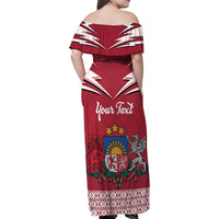 Personalized Latvia Family Matching Off Shoulder Maxi Dress and Hawaiian Shirt Latvijas Republika Folk Pattern