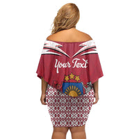 Personalized Latvia Family Matching Off Shoulder Short Dress and Hawaiian Shirt Latvijas Republika Folk Pattern