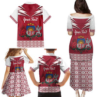 Personalized Latvia Family Matching Puletasi and Hawaiian Shirt Latvijas Republika Folk Pattern