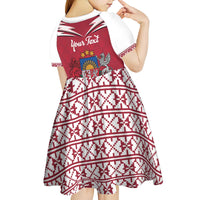 Personalized Latvia Kid Short Sleeve Dress Latvijas Republika Folk Pattern