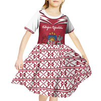Personalized Latvia Kid Short Sleeve Dress Latvijas Republika Folk Pattern