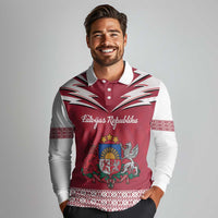 Personalized Latvia Long Sleeve Polo Shirt Latvijas Republika Folk Pattern