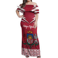 Personalized Latvia Off Shoulder Maxi Dress Latvijas Republika Folk Pattern