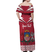 Personalized Latvia Off Shoulder Maxi Dress Latvijas Republika Folk Pattern