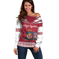 Personalized Latvia Off Shoulder Sweater Latvijas Republika Folk Pattern