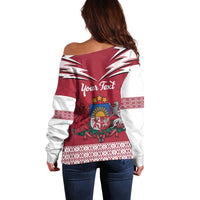 Personalized Latvia Off Shoulder Sweater Latvijas Republika Folk Pattern