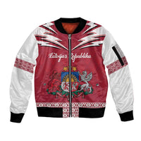 Personalized Latvia Sleeve Zip Bomber Jacket Latvijas Republika Folk Pattern