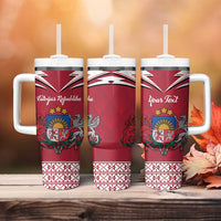 Personalized Latvia Tumbler With Handle Latvijas Republika Folk Pattern