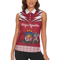 Personalized Latvia Women Sleeveless Polo Shirt Latvijas Republika Folk Pattern