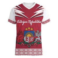Personalized Latvia Women V-Neck T-Shirt Latvijas Republika Folk Pattern