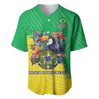 Brazil Coat Of Arms Baseball Jersey With Flag Style - Wonder Print Shop