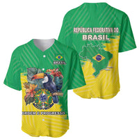 Brazil Coat Of Arms Baseball Jersey With Flag Style - Wonder Print Shop