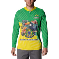 Brazil Coat Of Arms Button Sweatshirt With Flag Style - Wonder Print Shop