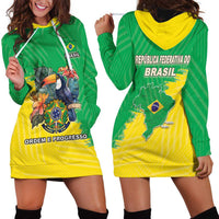 Brazil Coat Of Arms Hoodie Dress With Flag Style - Wonder Print Shop