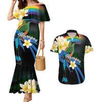 Nicaragua Independence Day Couples Matching Mermaid Dress and Hawaiian Shirt En Dios confiamos - Wonder Print Shop