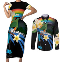 Nicaragua Independence Day Couples Matching Short Sleeve Bodycon Dress and Long Sleeve Button Shirt En Dios confiamos - Wonder Print Shop