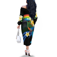 Nicaragua Independence Day Family Matching Off The Shoulder Long Sleeve Dress and Hawaiian Shirt En Dios confiamos - Wonder Print Shop