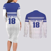 Custom Nicaragua Football Couples Matching Long Sleeve Bodycon Dress and Long Sleeve Button Shirt La Azul y Blanco - Wonder Print Shop