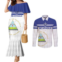 Custom Nicaragua Football Couples Matching Mermaid Dress and Long Sleeve Button Shirt La Azul y Blanco - Wonder Print Shop