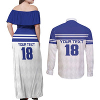 Custom Nicaragua Football Couples Matching Off Shoulder Maxi Dress and Long Sleeve Button Shirt La Azul y Blanco - Wonder Print Shop