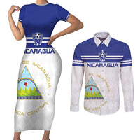 Custom Nicaragua Football Couples Matching Short Sleeve Bodycon Dress and Long Sleeve Button Shirt La Azul y Blanco - Wonder Print Shop