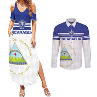 Custom Nicaragua Football Couples Matching Summer Maxi Dress and Long Sleeve Button Shirt La Azul y Blanco - Wonder Print Shop